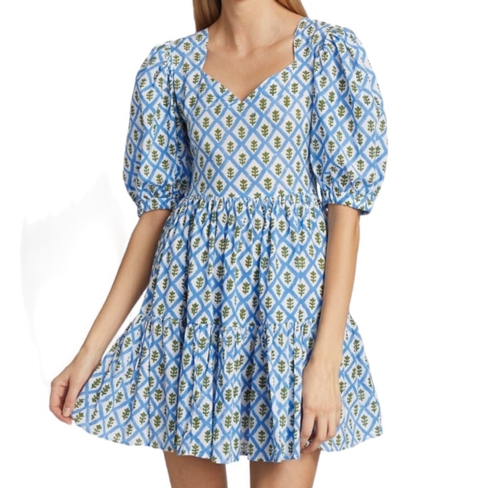 MILLE RESORT & TRAVEL ‘Aneli’ Block-Print 100% Cotton Dress Pockets